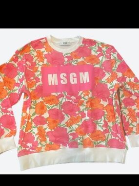MSGM Floral Logo Sweatshirt in Pink, Orange & White